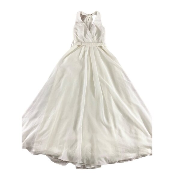 Vera Wang WHITE Women's Ivory Halter Neck Dress With Tulle Bow - 2 - Picture 1 of 15